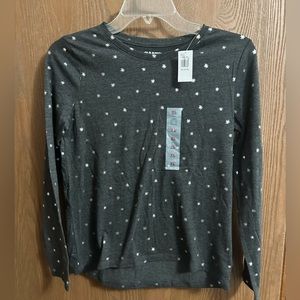 NWT old navy soft long sleeve T heathered black with silver stars XL